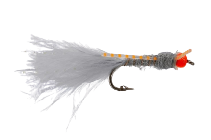 SCIENTIFIC FLY Bugger Nymph Grey Orange Orange Brass Bead #8